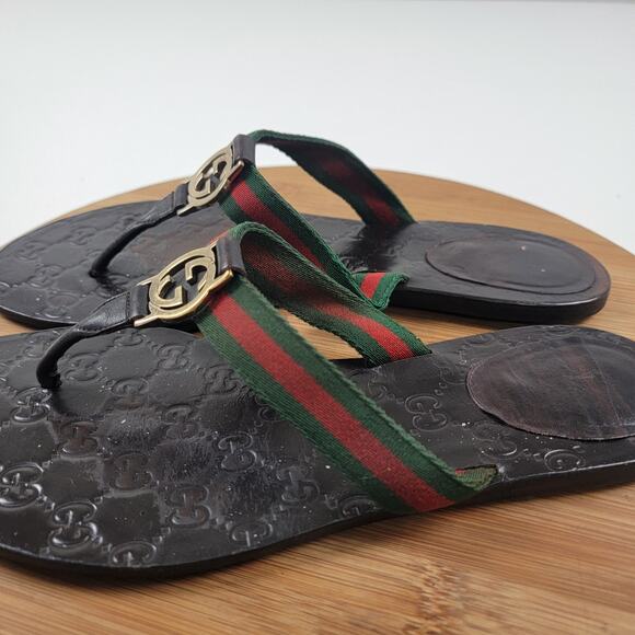 Gucci GG Web Stripe Thong Sandal Dark Brown Monogram Women’s EU 41 US 10 - Picture 3 of 15